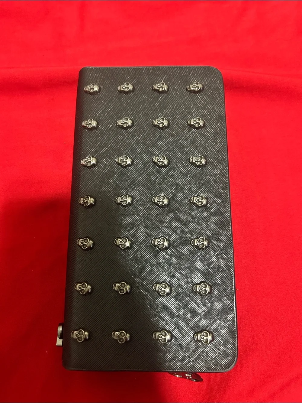 Black Skull-Stud Zip Around Wallet